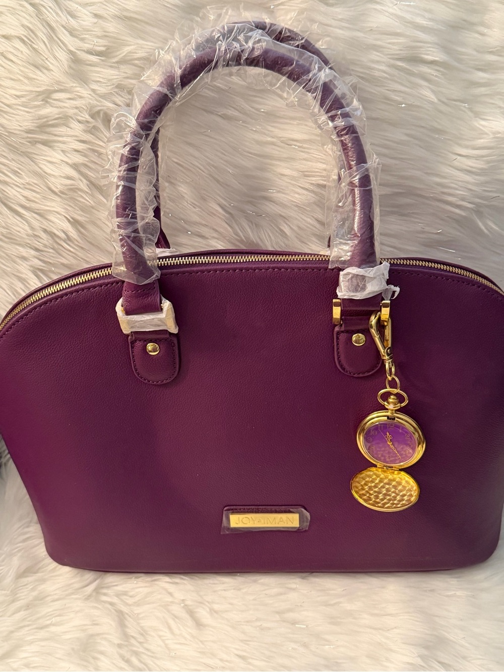 Joy & Iman Plum Dome Satchel Handbag with Gold Accent